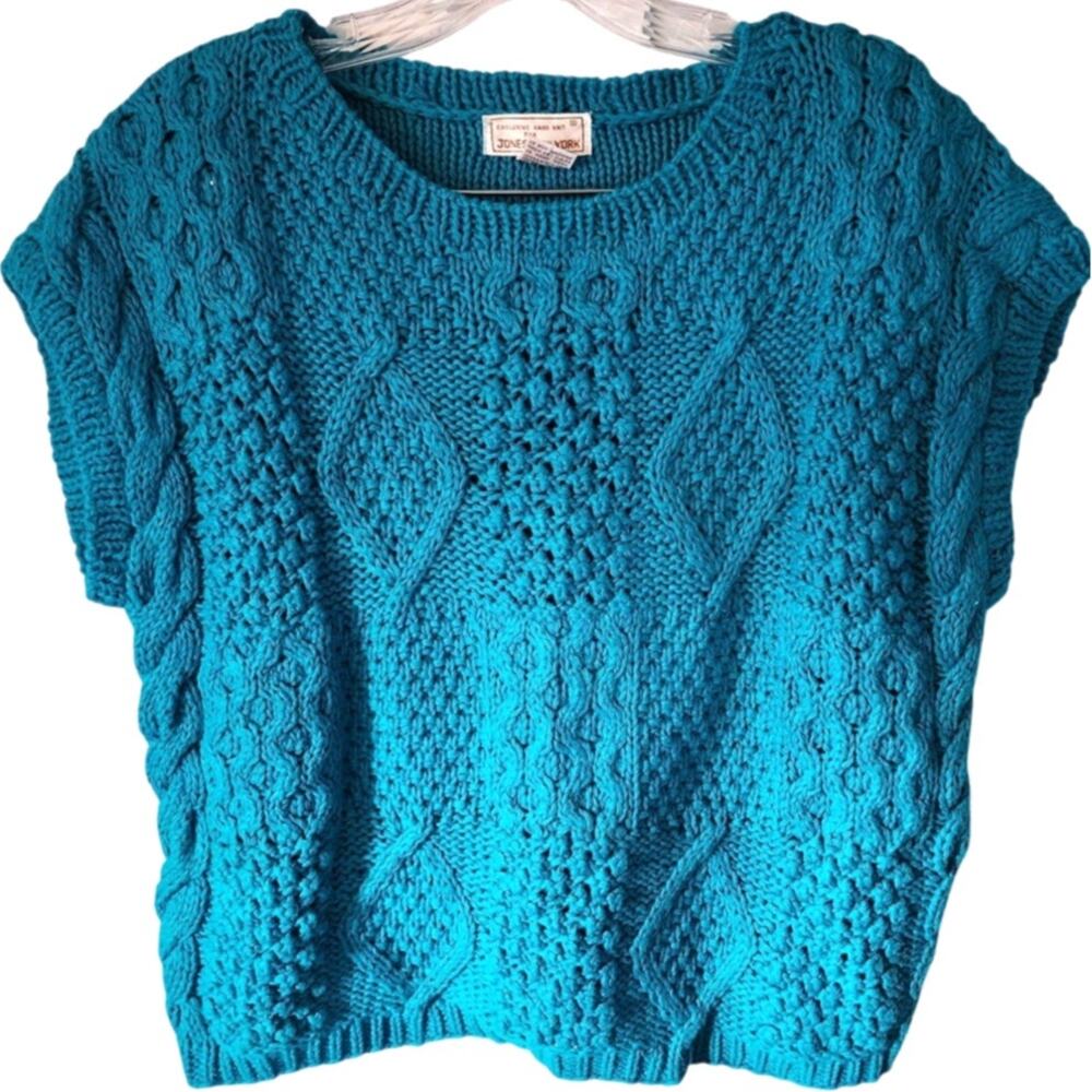 Jones New York Chunky Hand Knit Linen Blend Sleeveless Sweater Size Medium
